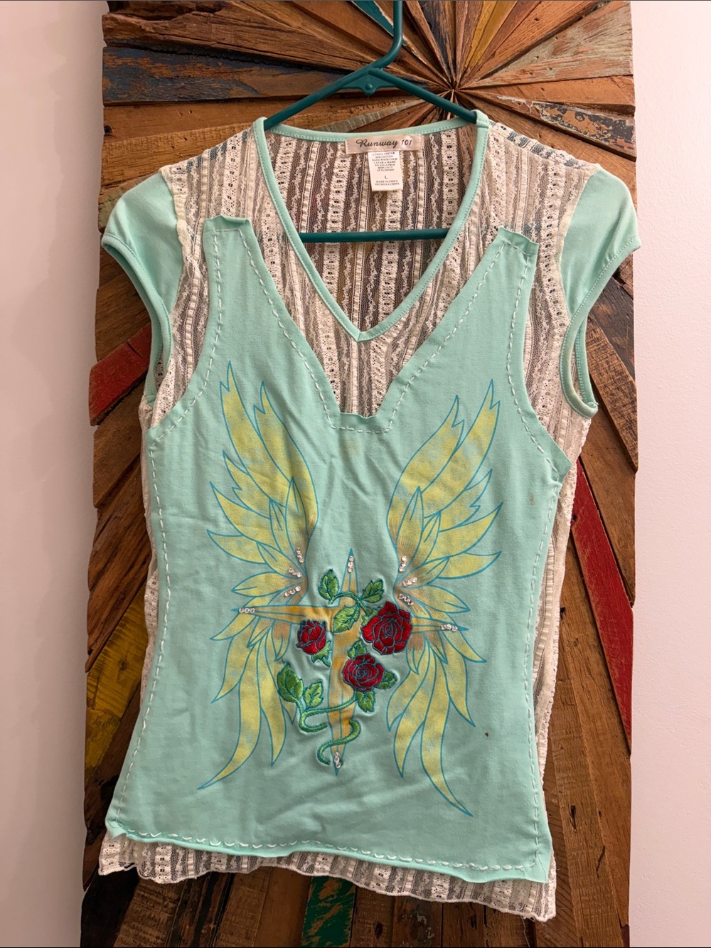 Romantic Mint Winged Graphic V-Neck Tank - Picture 6 of 9